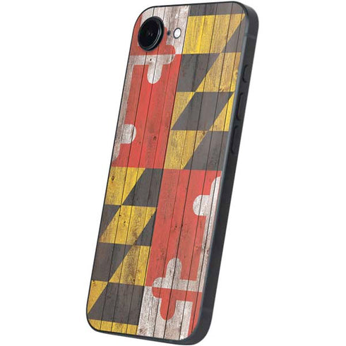 Maryland Flag Dark Wood iPhone 16e Skin