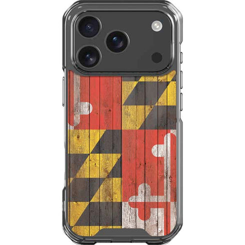 Maryland Flag Dark Wood iPhone 17 Pro Clear Case