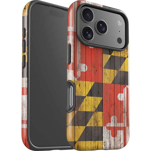 Maryland Flag Dark Wood iPhone 17 Pro Impact Case