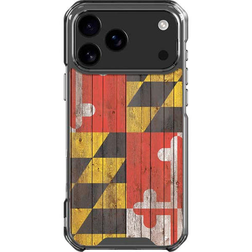 Maryland Flag Dark Wood iPhone 17 Pro Max Clear Case