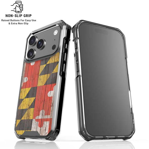 Maryland Flag Dark Wood iPhone 17 Pro Max Clear Case