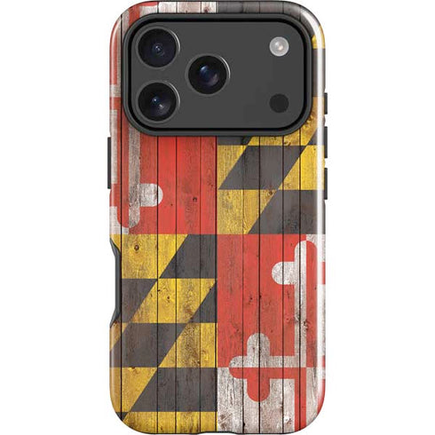 Maryland Flag Dark Wood iPhone 17 Pro Max Impact Case
