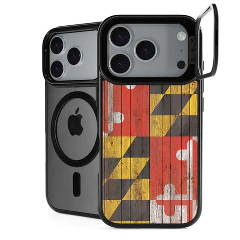 Maryland Flag Dark Wood iPhone 17 Pro Max Kickstand Case
