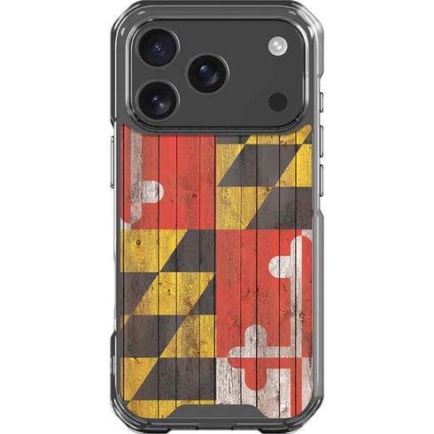 Maryland Flag Dark Wood iPhone 18 Pro Clear Case