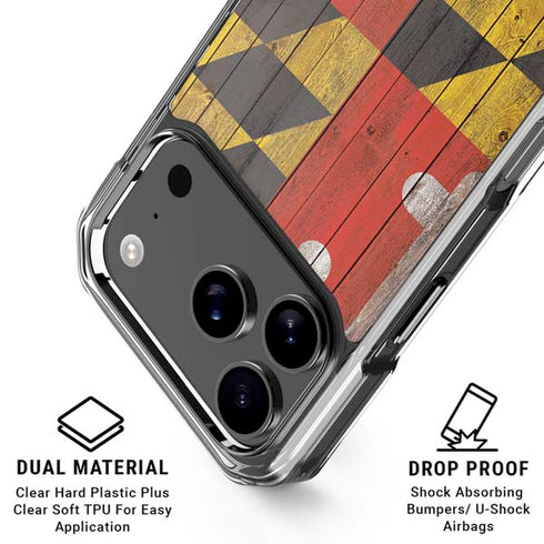 Maryland Flag Dark Wood iPhone 18 Pro Clear Case