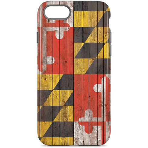 Maryland Flag Dark Wood iPhone Cases