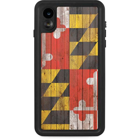 Maryland Flag Dark Wood iPhone Cases
