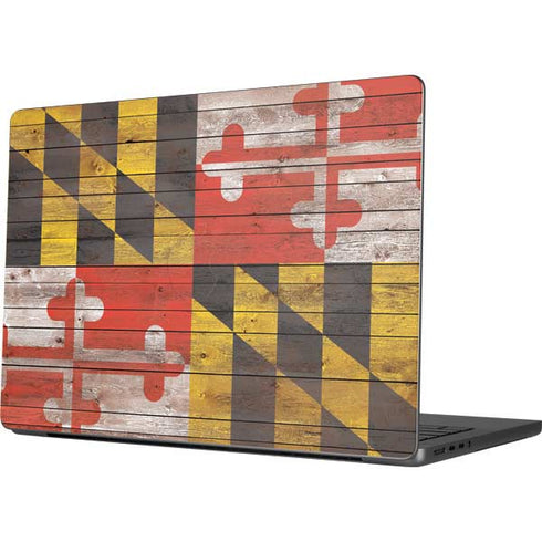 Maryland Flag Dark Wood Apple MacBook Pro 14-inch Skin