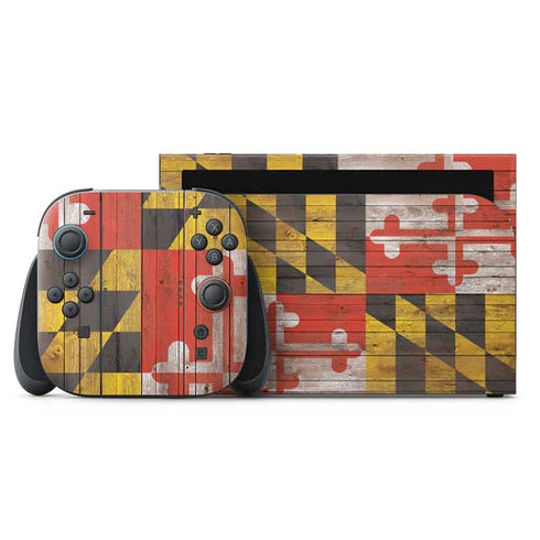 Maryland Flag Dark Wood Nintendo Skins