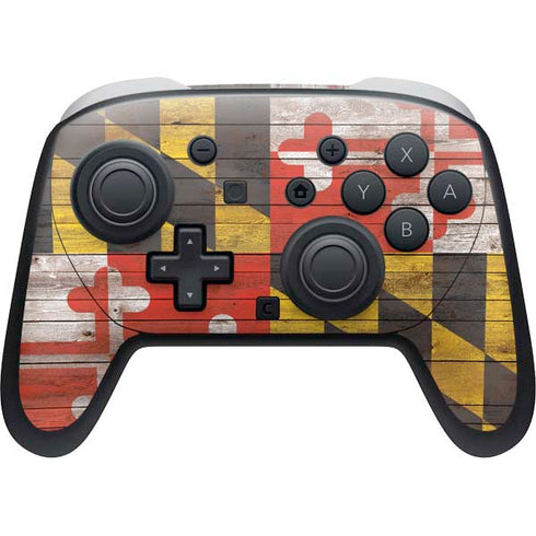 Maryland Flag Dark Wood Nintendo Switch 2 (2025) Pro Controller Skin
