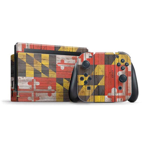 Maryland Flag Dark Wood Nintendo Skins