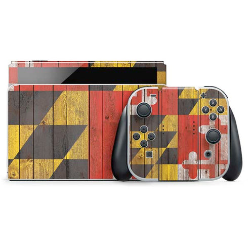 Maryland Flag Dark Wood Nintendo Skins
