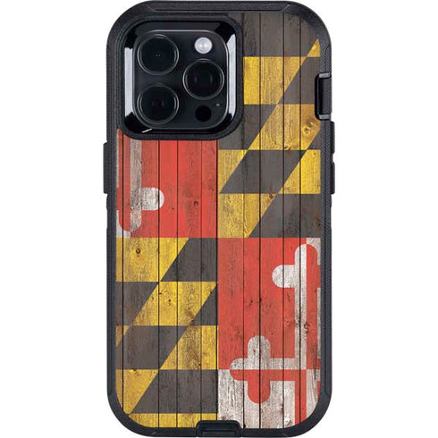 Maryland Flag Dark Wood Otterbox Defender iPhone Skin