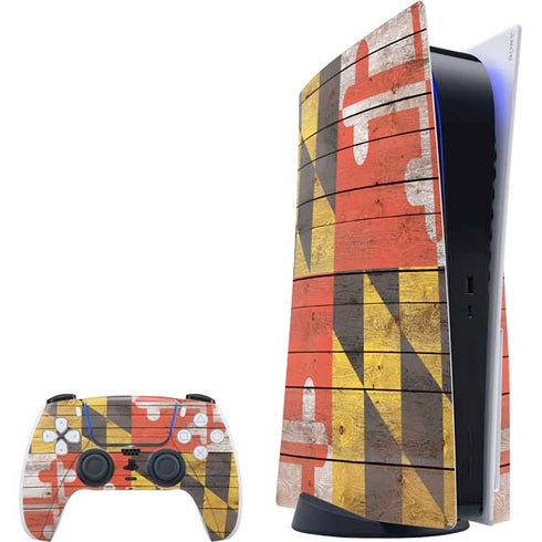 Maryland Flag Dark Wood PlayStation PS5 Skins