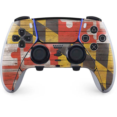 Maryland Flag Dark Wood PS5 DualSense Edge Pro Controller Skin