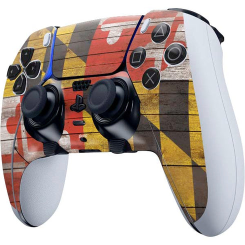 Maryland Flag Dark Wood PS5 DualSense Edge Pro Controller Skin