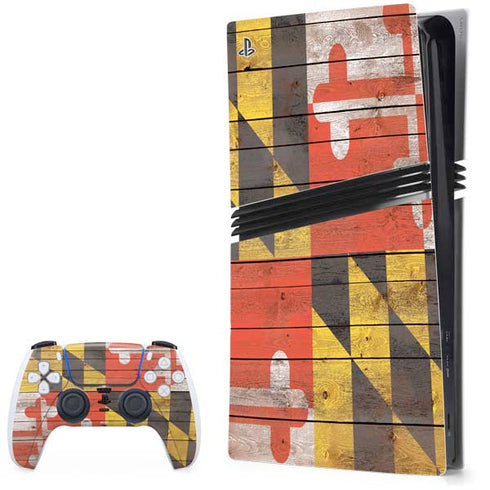 Maryland Flag Dark Wood PS5 Pro Bundle Skin