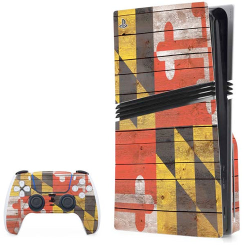 Maryland Flag Dark Wood PS5 Pro Disk Bundle Skin