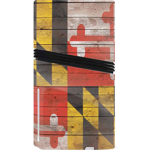 Maryland Flag Dark Wood PS5 Pro Disk Console Skin