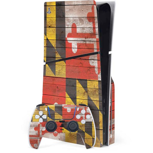 Maryland Flag Dark Wood PlayStation PS5 Skins