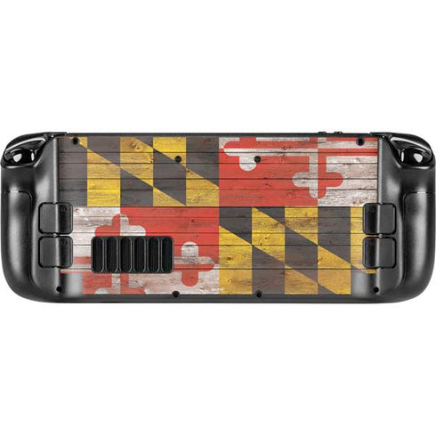 Maryland Flag Dark Wood Steam Deck Handheld Gaming Computer Skin