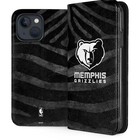 NBA Memphis Grizzlies Black Animal Print iPhone 15 Plus Folio Case
