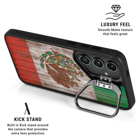 Mexican Flag Dark Wood Galaxy S25 Plus Kickstand Case