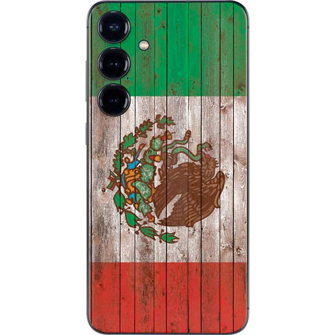 Mexican Flag Dark Wood Galaxy S25 Skin