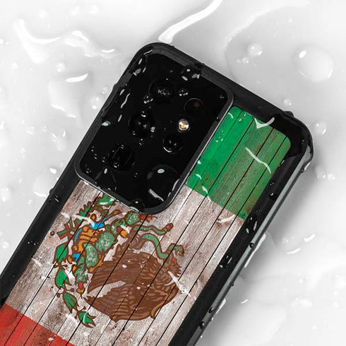 Mexican Flag Dark Wood Galaxy S24 Ultra Waterproof Case