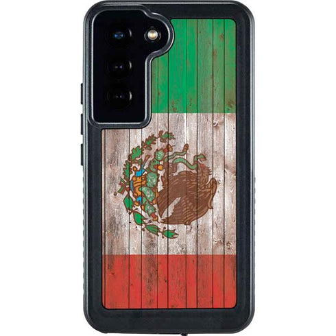 Mexican Flag Dark Wood Galaxy S24 Waterproof Case