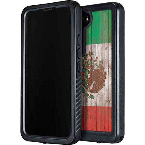 Mexican Flag Dark Wood Galaxy S24 Waterproof Case