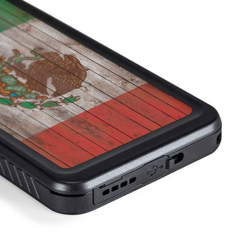 Mexican Flag Dark Wood Galaxy S24 Waterproof Case