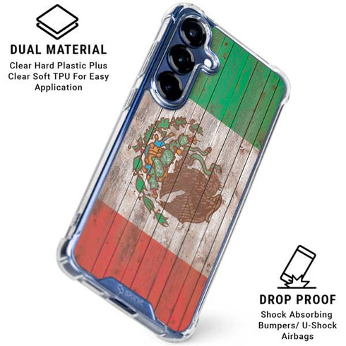 Mexican Flag Dark Wood Galaxy S25 Plus Clear Case