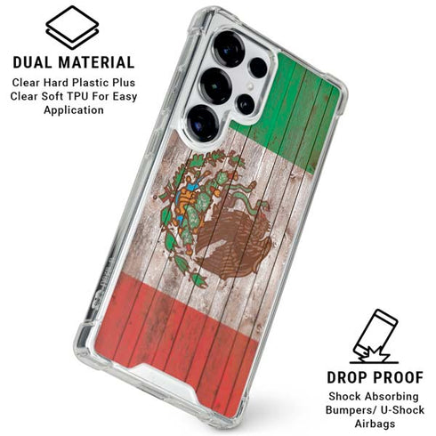 Mexican Flag Dark Wood Galaxy S25 Ultra Clear Case