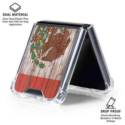 Mexican Flag Dark Wood Galaxy Z Flip6 Clear Case