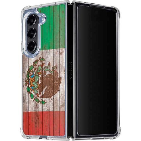 Mexican Flag Dark Wood Galaxy Z Fold5 5G Clear Case