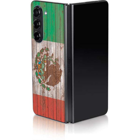 Mexican Flag Dark Wood Galaxy Z Fold5 5G Skin