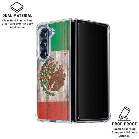 Mexican Flag Dark Wood Galaxy Z Fold6 Clear Case