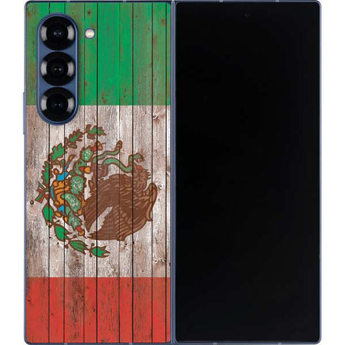 Mexican Flag Dark Wood Galaxy Z Fold6 Skin