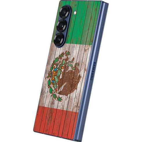 Mexican Flag Dark Wood Galaxy Z Fold6 Skin