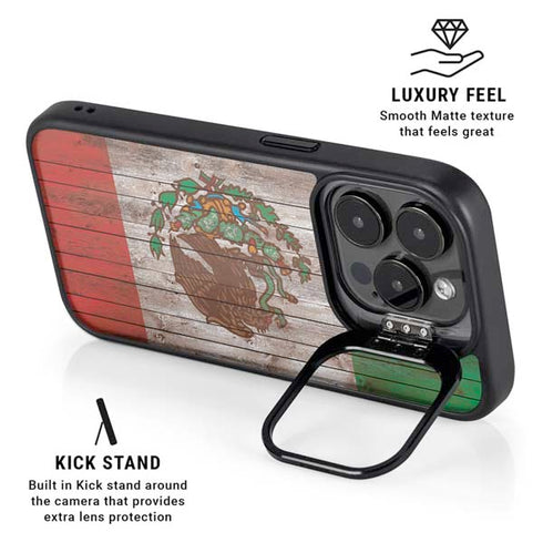 Mexican Flag Dark Wood iPhone 13 Pro Kickstand Case
