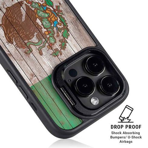 Mexican Flag Dark Wood iPhone 13 Pro Kickstand Case