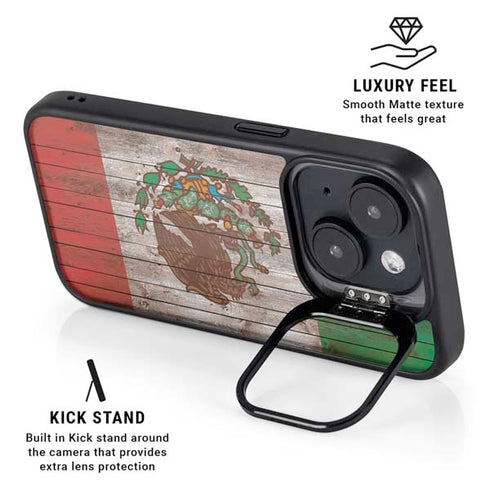 Mexican Flag Dark Wood iPhone 14 Kickstand Case