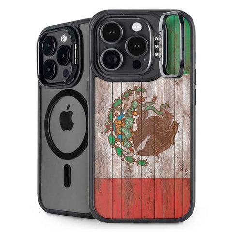 Mexican Flag Dark Wood iPhone 14 Pro Kickstand Case