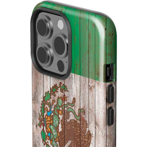 Mexican Flag Dark Wood iPhone 15 Pro Impact Case