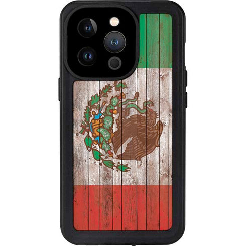 Mexican Flag Dark Wood iPhone 15 Pro Waterproof Case