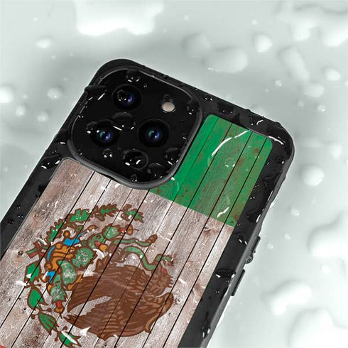 Mexican Flag Dark Wood iPhone 15 Pro Waterproof Case