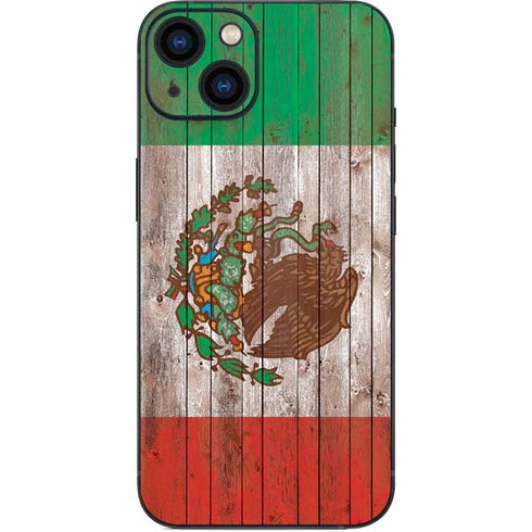 Mexican Flag Dark Wood iPhone 15 Skin
