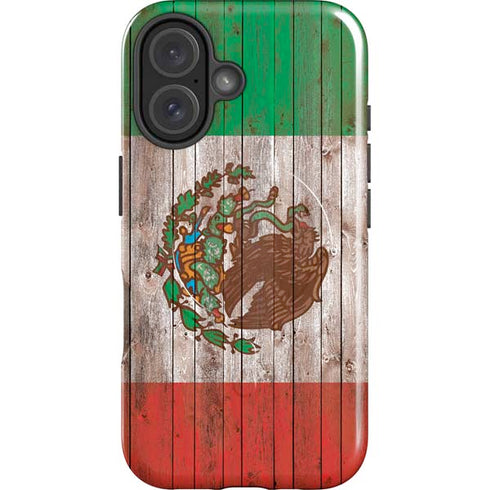 Mexican Flag Dark Wood iPhone 16 Magsafe Impact Case