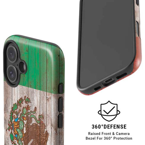 Mexican Flag Dark Wood iPhone 16 Magsafe Impact Case